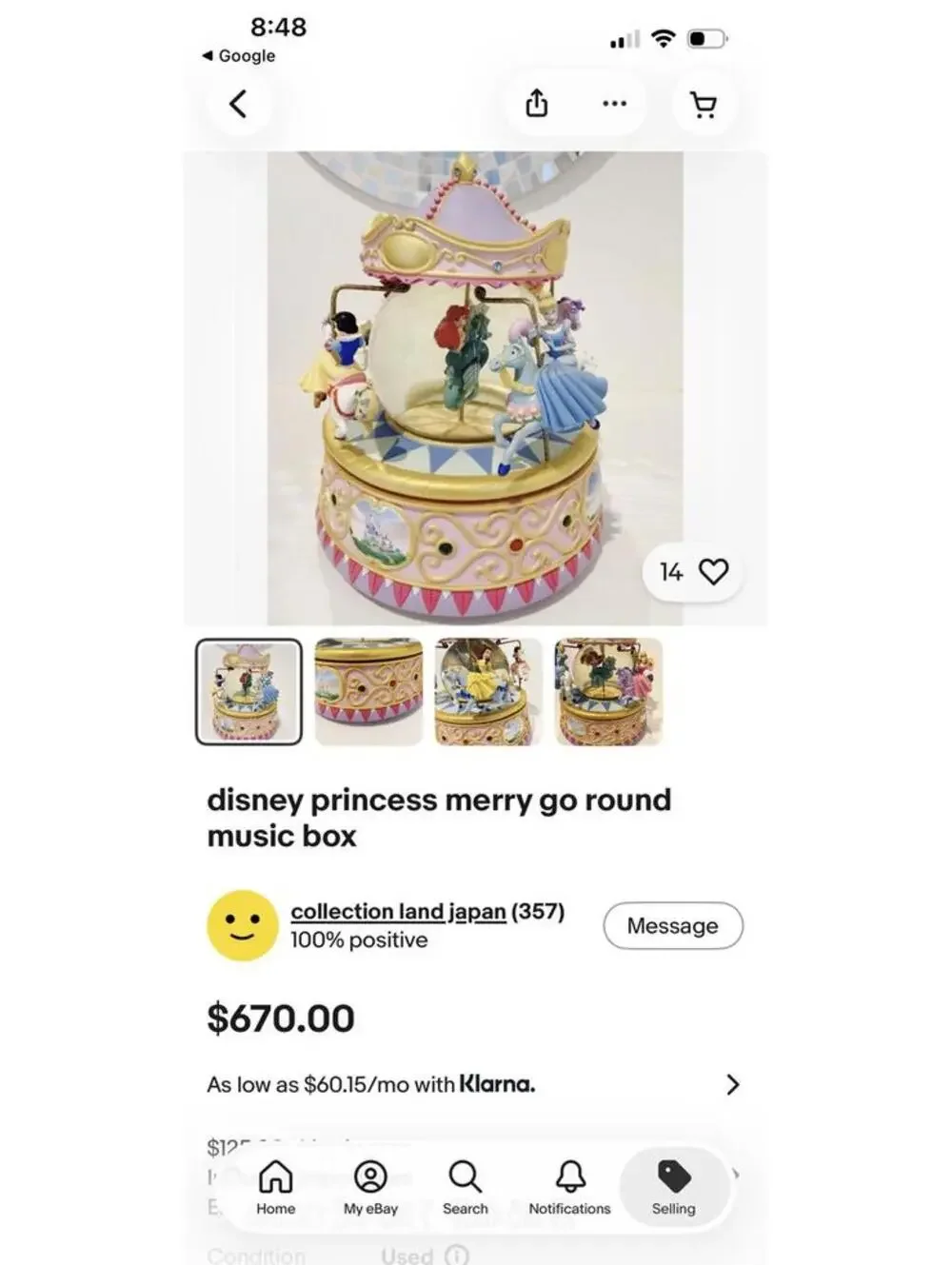 Disney Princess Carousel Snow Globe Music Box - Picture 9 of 9